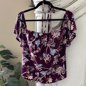 White House Black Market Size 10 Cropped
Top Boning Purple Floral Square Neck